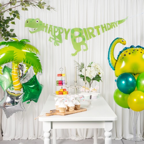 생일파티 헬륨풍선+가랜드 장식세트 [해피벌스데이 공룡] 완제품 (차량배달or매장픽업)