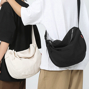 SB420 심플 베이직 에코 호보 가방,대학생 빈티지 캐주얼 캔버스 데일리 가벼운 숄더 크로스백 남녀공용 커플 무지 하프문 반달 천가방