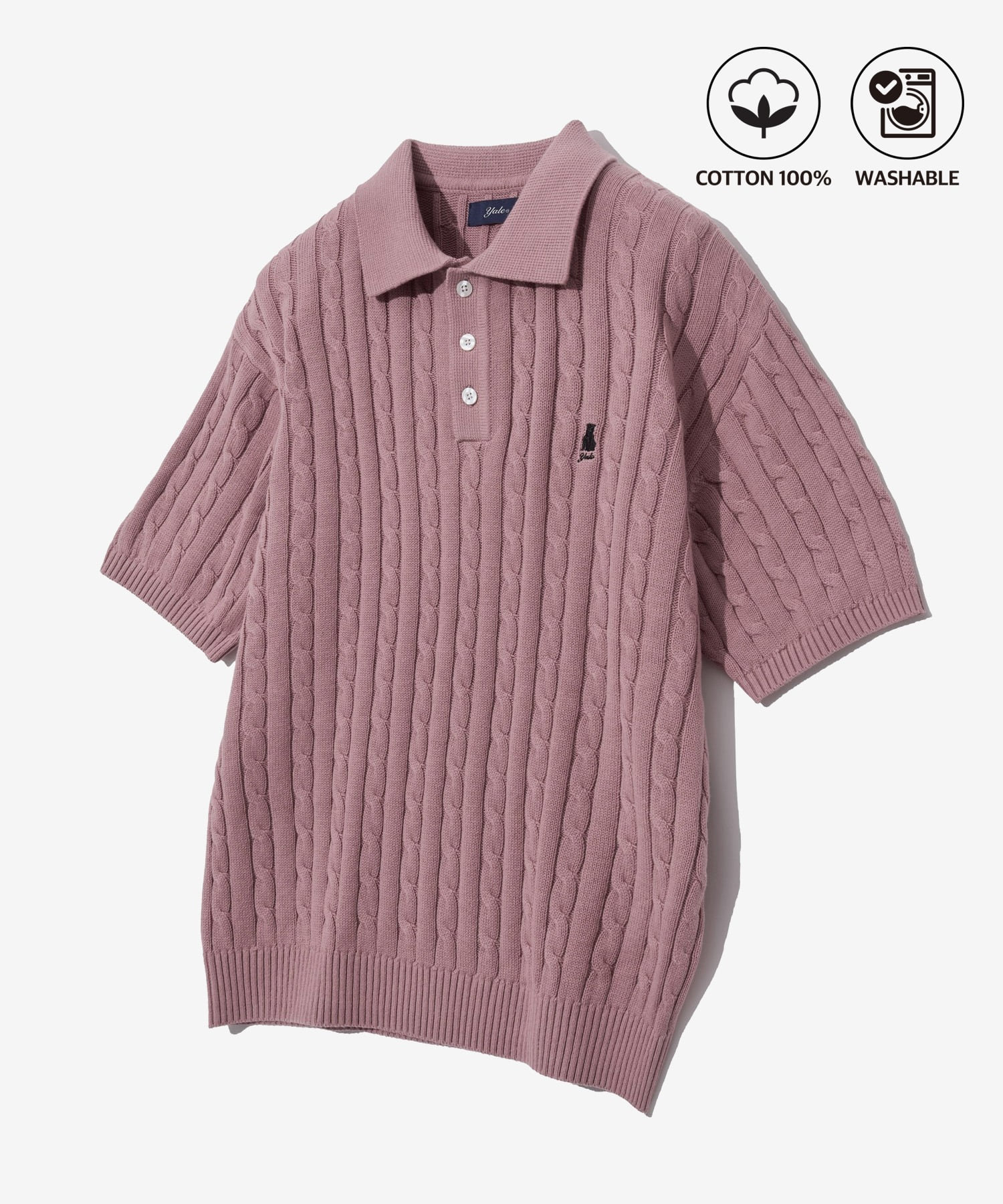 HERITAGE DAN CABLE SHORT-SLEEVE POLO KNIT VTG PINK