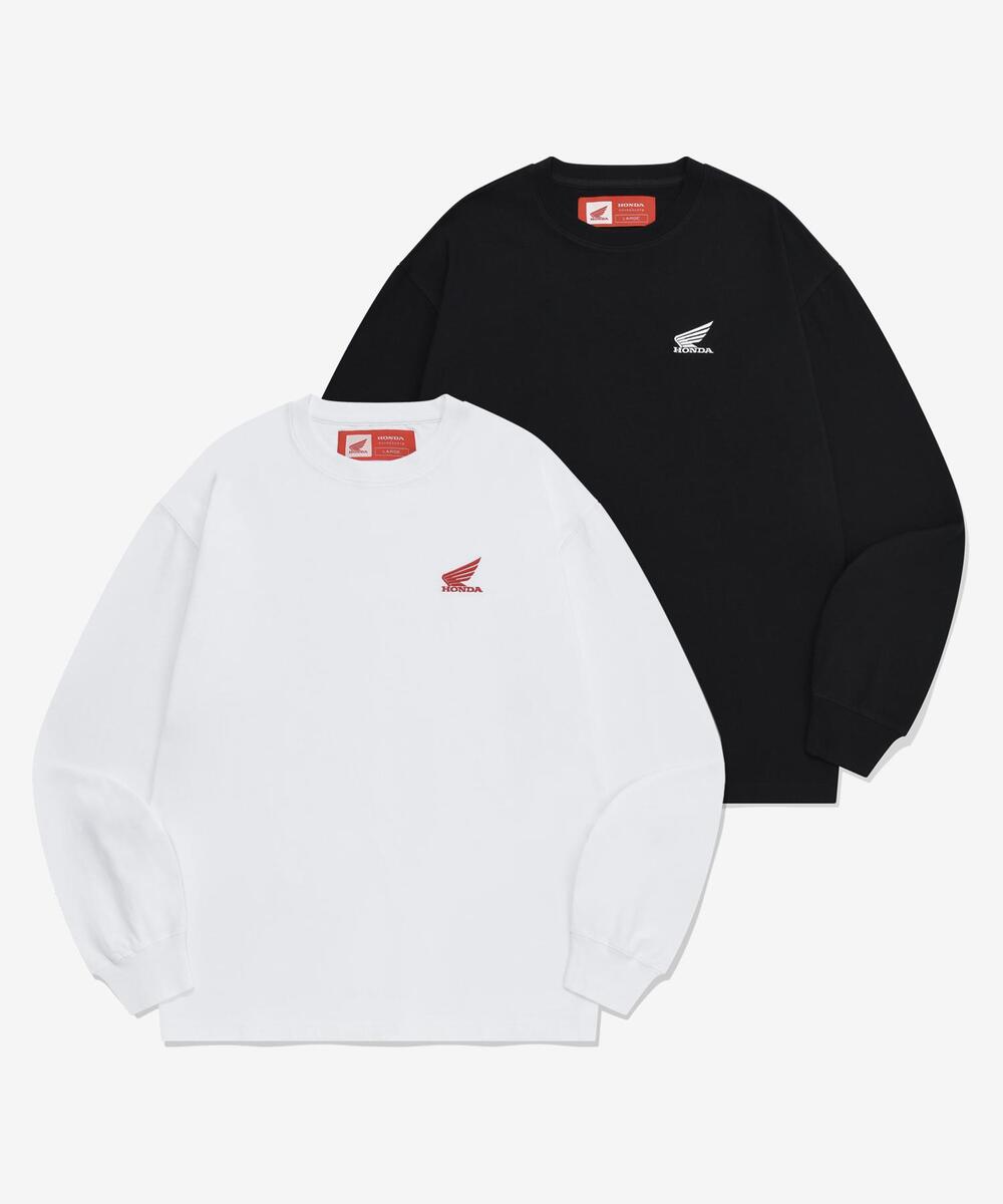 [2Pack] Honda Original Wing Logo Long Sleeve White / Black