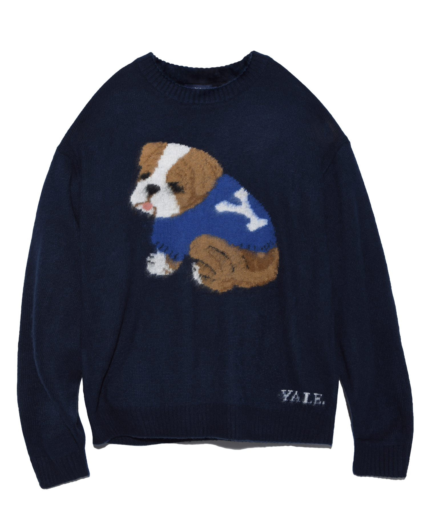 JACQUARD BABY UNIVERSITY DAN KNIT CREWNECK NAVY