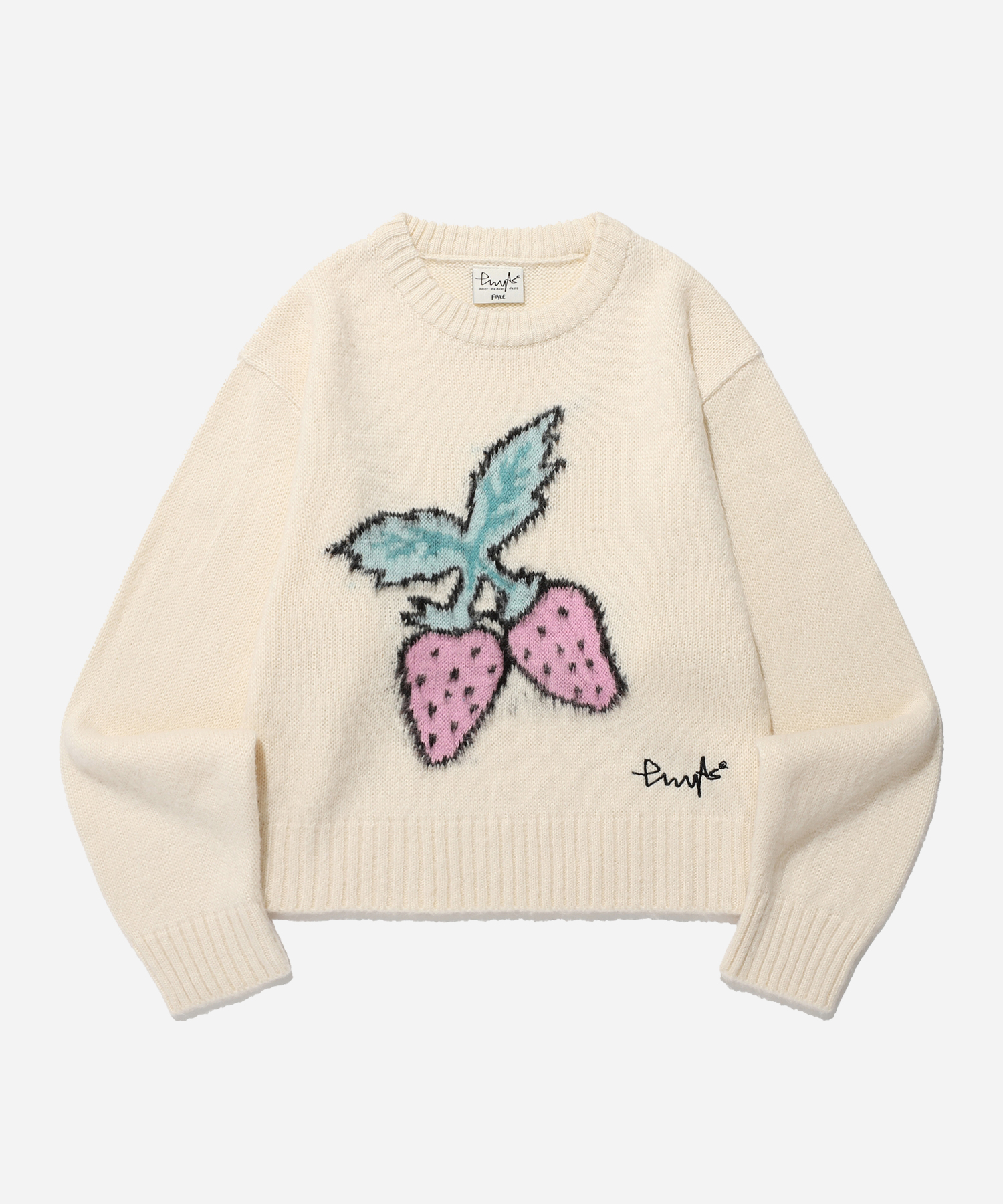 WOMENS CROP STRAWBERRY KNIT IVORY