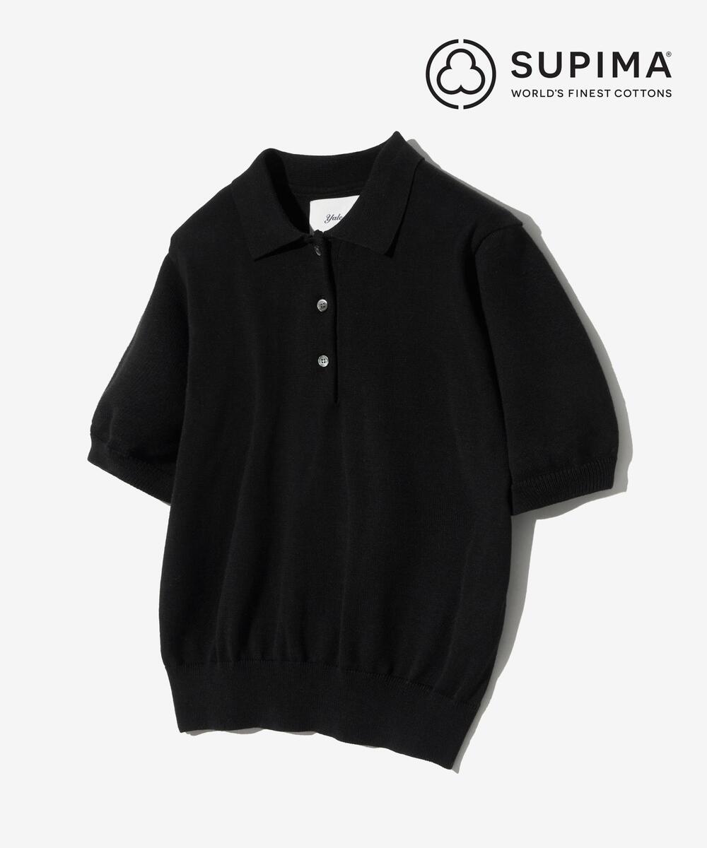 WOMENS SUPIMA COTTON SHORT-SLEEVE POLO KNIT BLACK