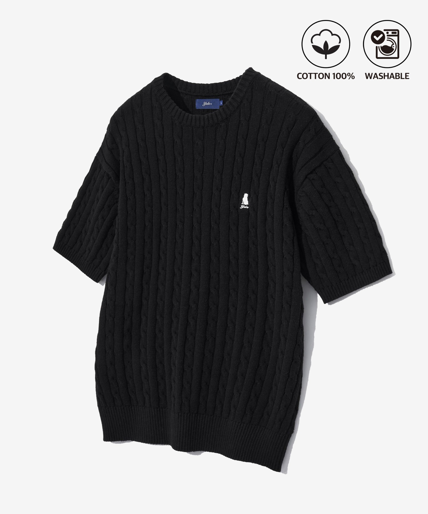HERITAGE DAN CABLE SHORT-SLEEVE ROUND KNIT BLACK