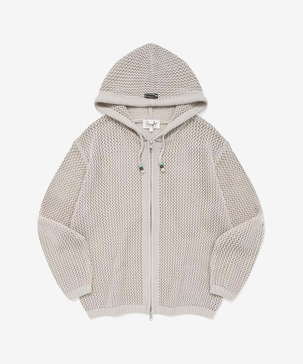 P-ACTIVE BEAD MESHED HOODIE KNIT ZIP-UP GREEN IVORY