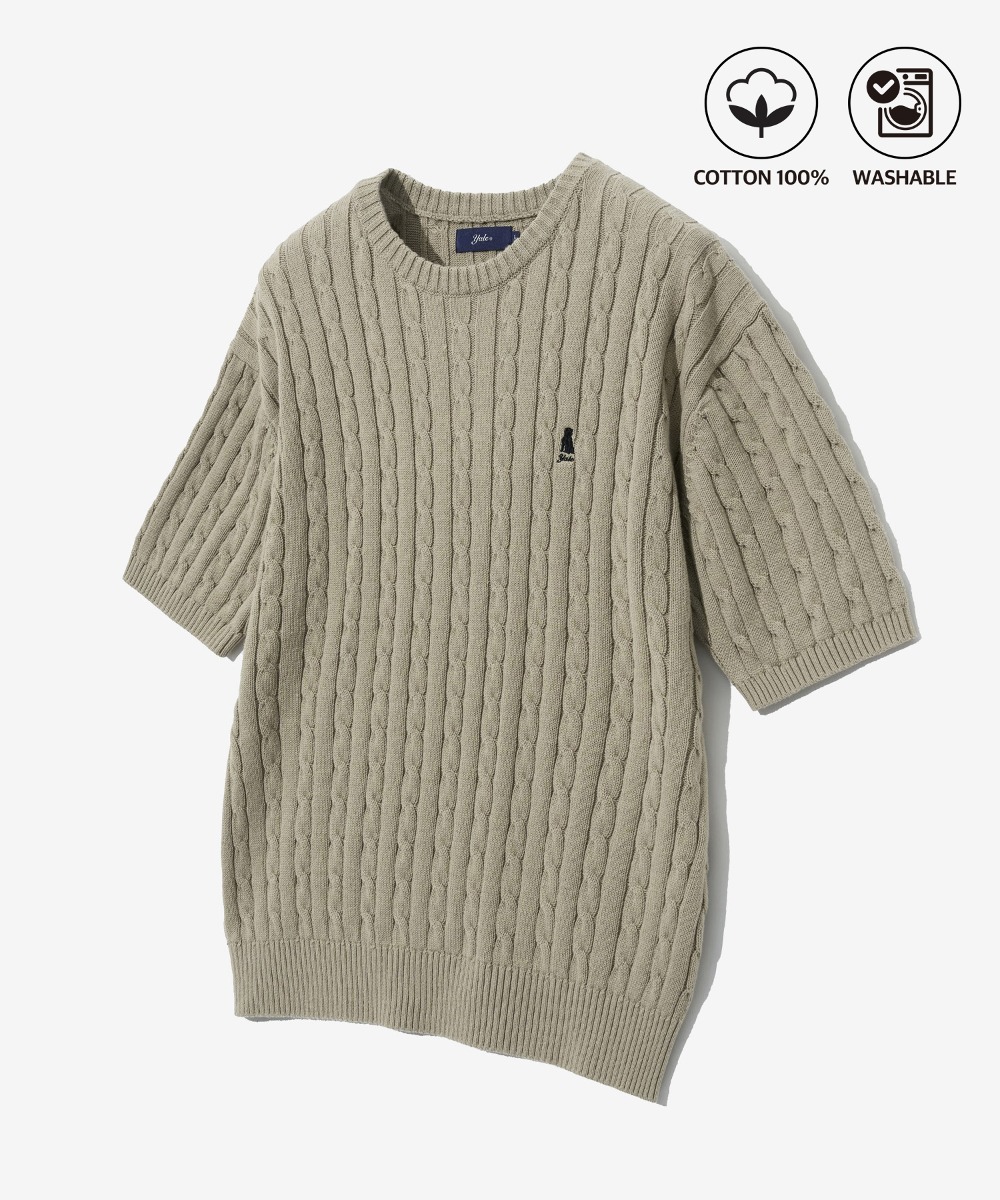HERITAGE DAN CABLE SHORT-SLEEVE ROUND KNIT WARM GRAY