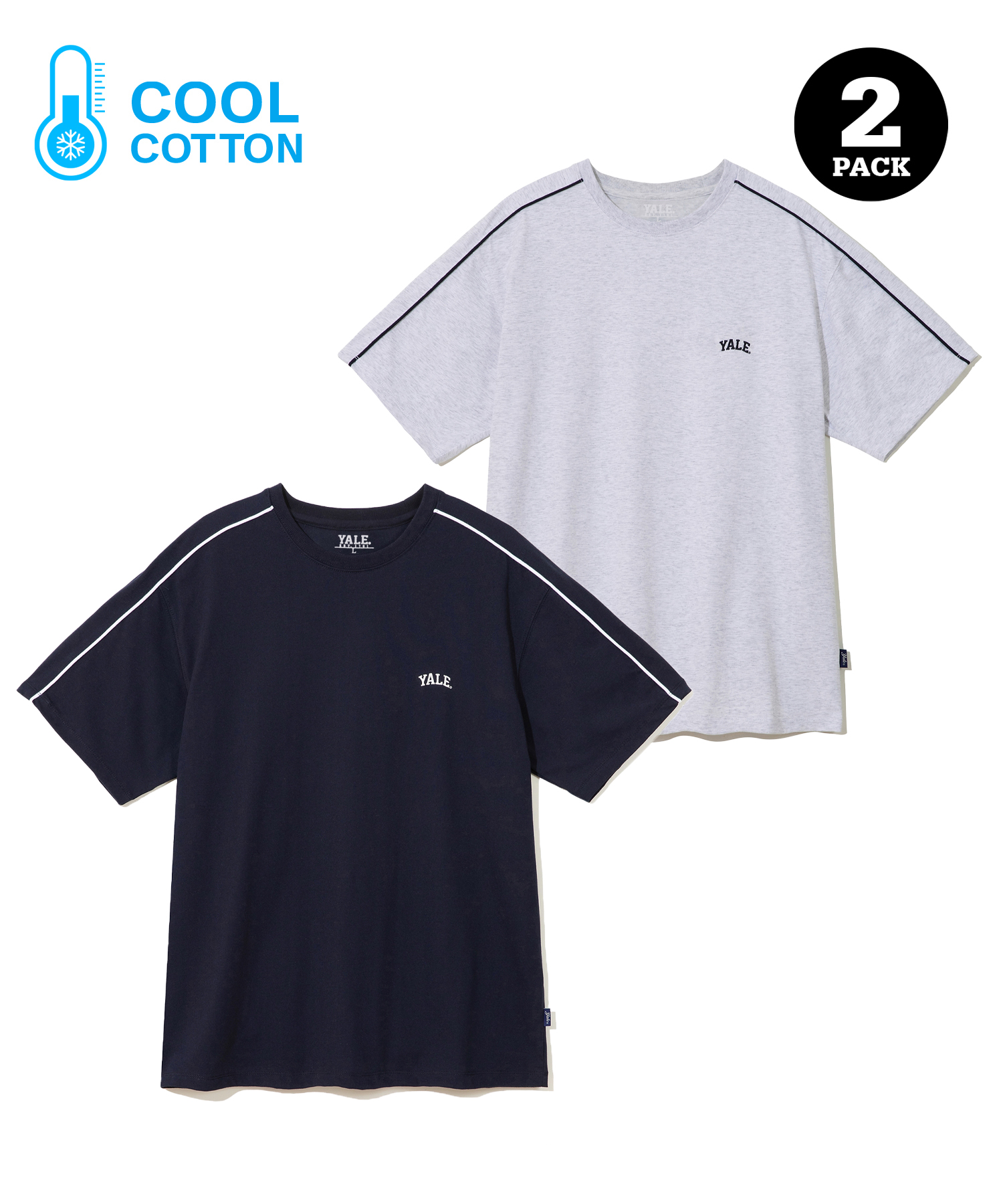 [COOL COTTON] 2PACK PIPING TEE GRAY / NAVY