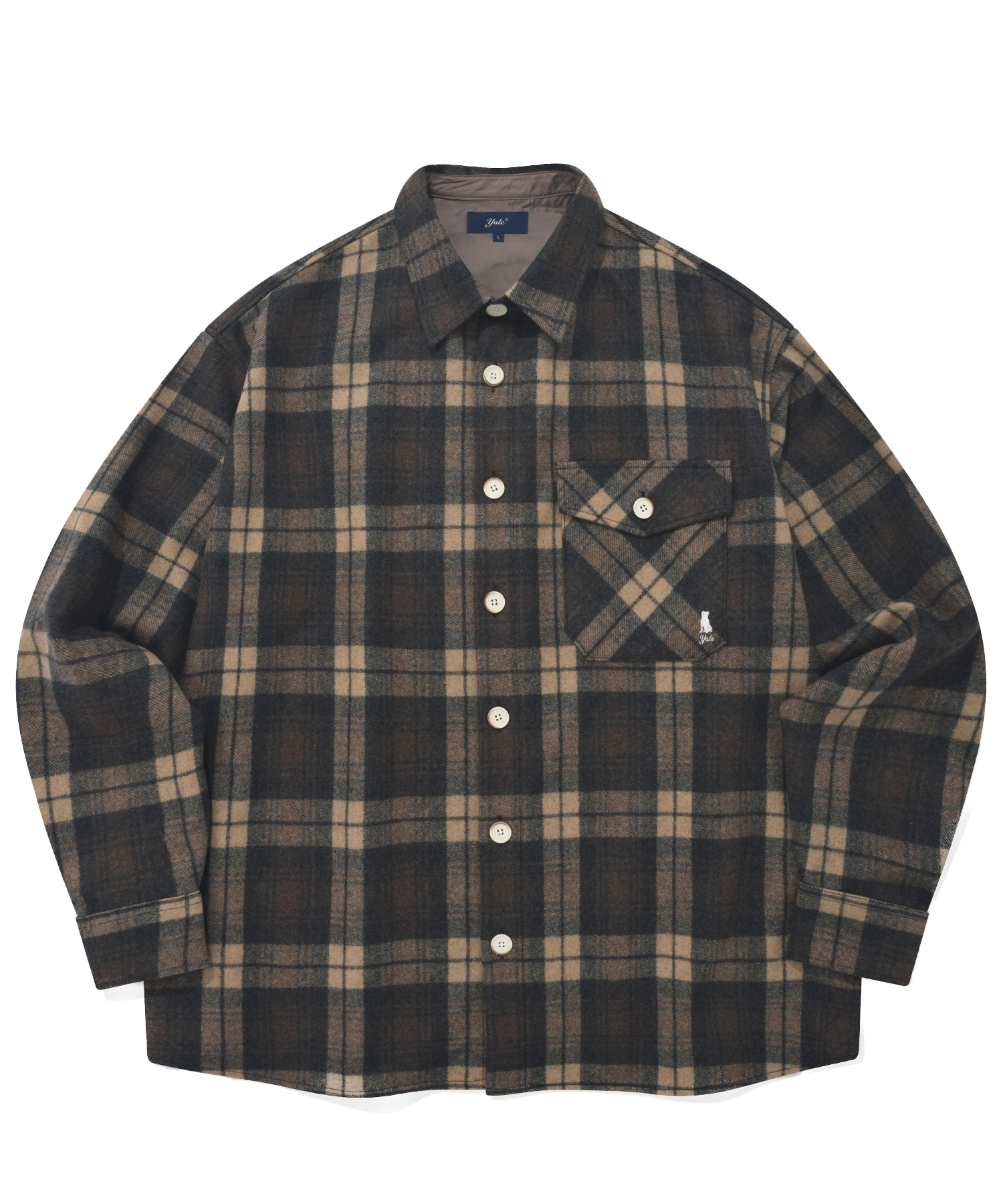 HEAVY WOOL ONE POCKET CHECK SHIRT BROWN
