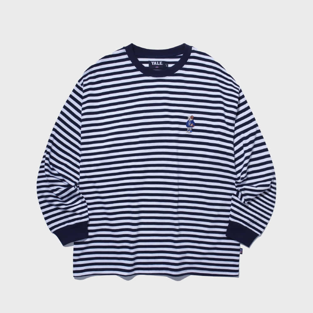 (24SS) EMBROIDERY HANDSOME DAN STRIPE LS NAVY