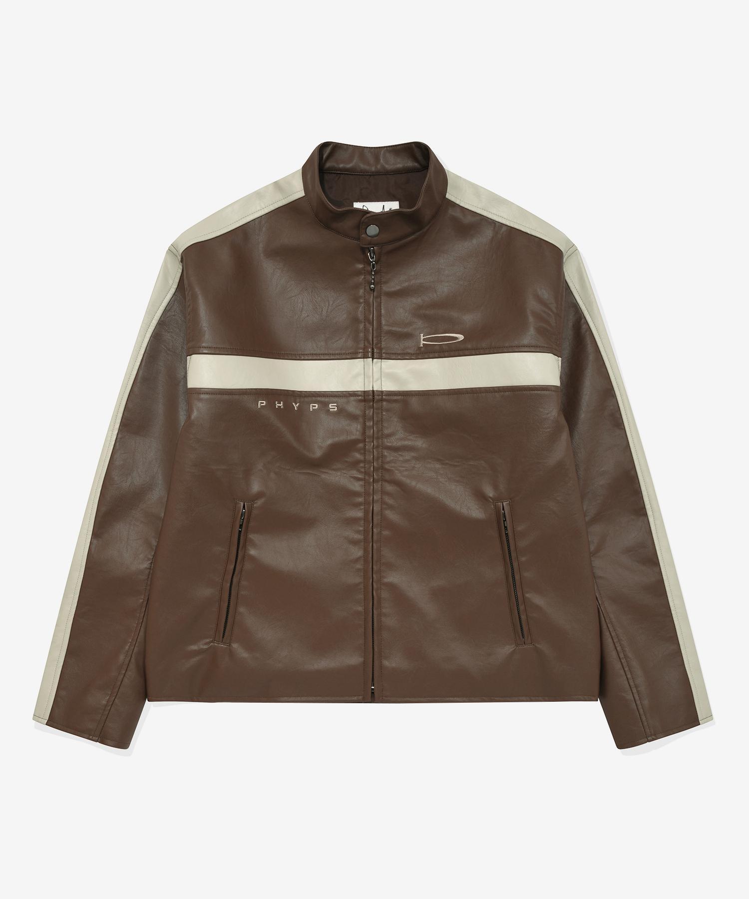 ARTIFICIAL LEATHER RACER JACKET BROWN
