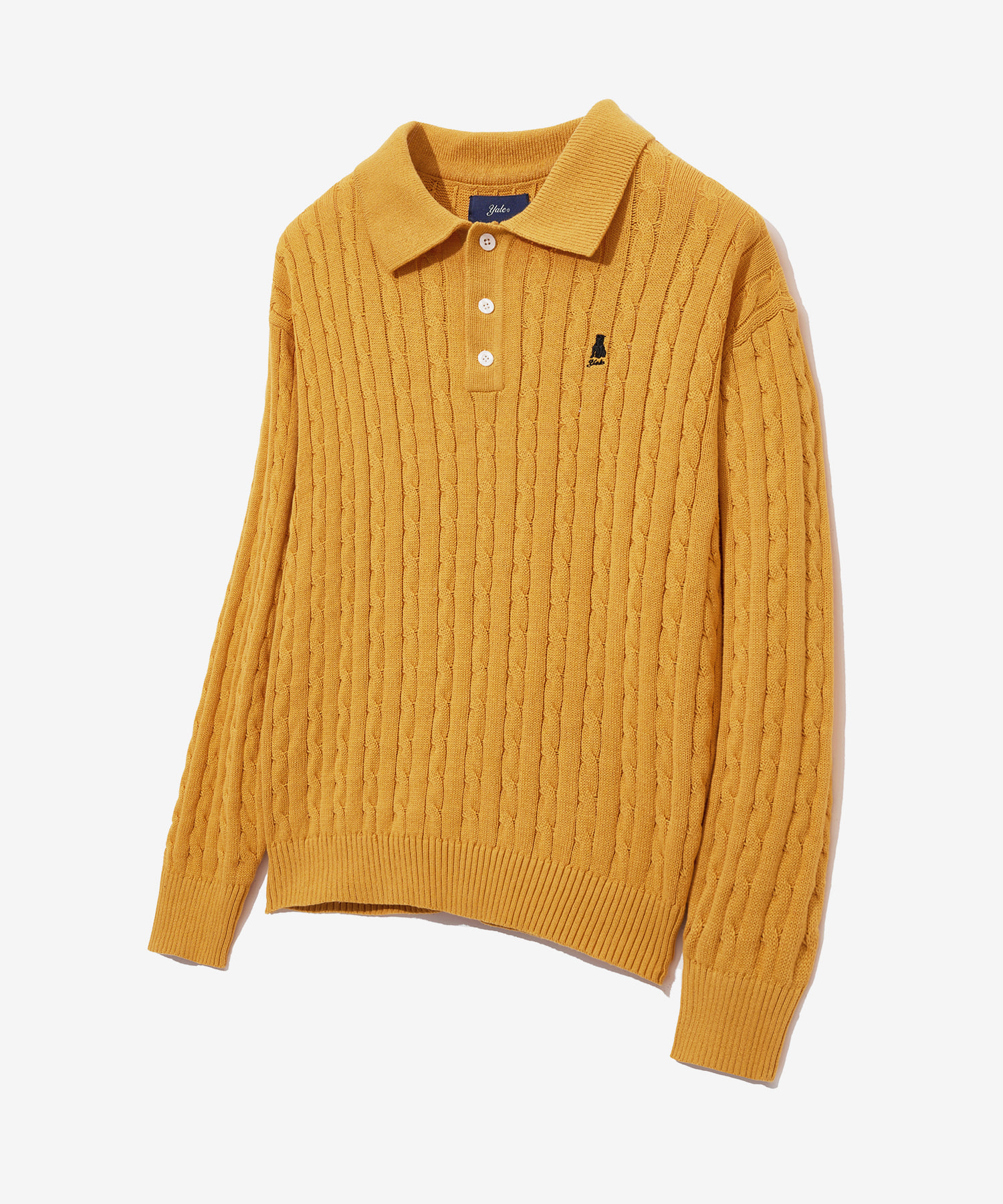 HERITAGE DAN CABLE POLO KNIT MUSTARD