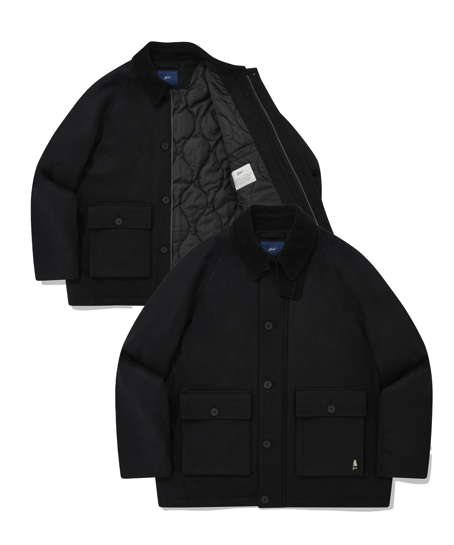 WOOL QUILTED BLOUSON JACKET BLACK