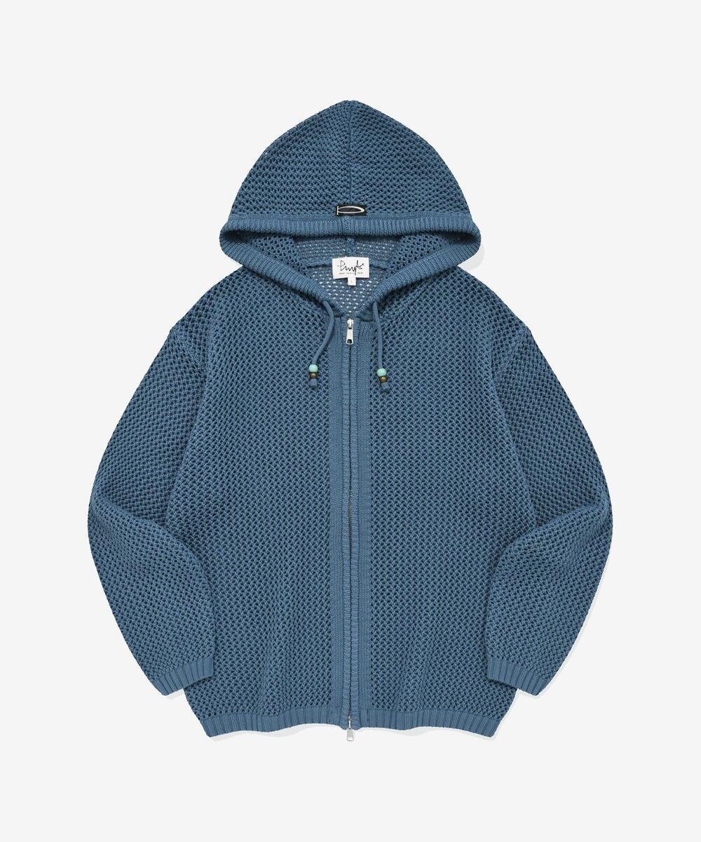 P-ACTIVE BEAD MESHED HOODIE KNIT ZIP-UP VTG BLUE