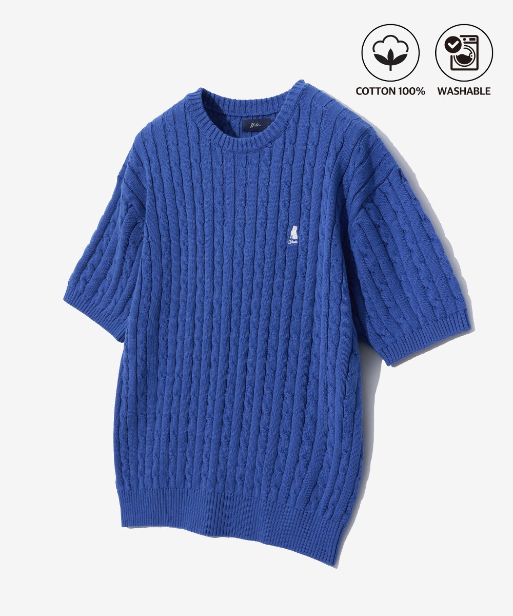 HERITAGE DAN CABLE SHORT-SLEEVE ROUND KNIT ROYAL BLUE