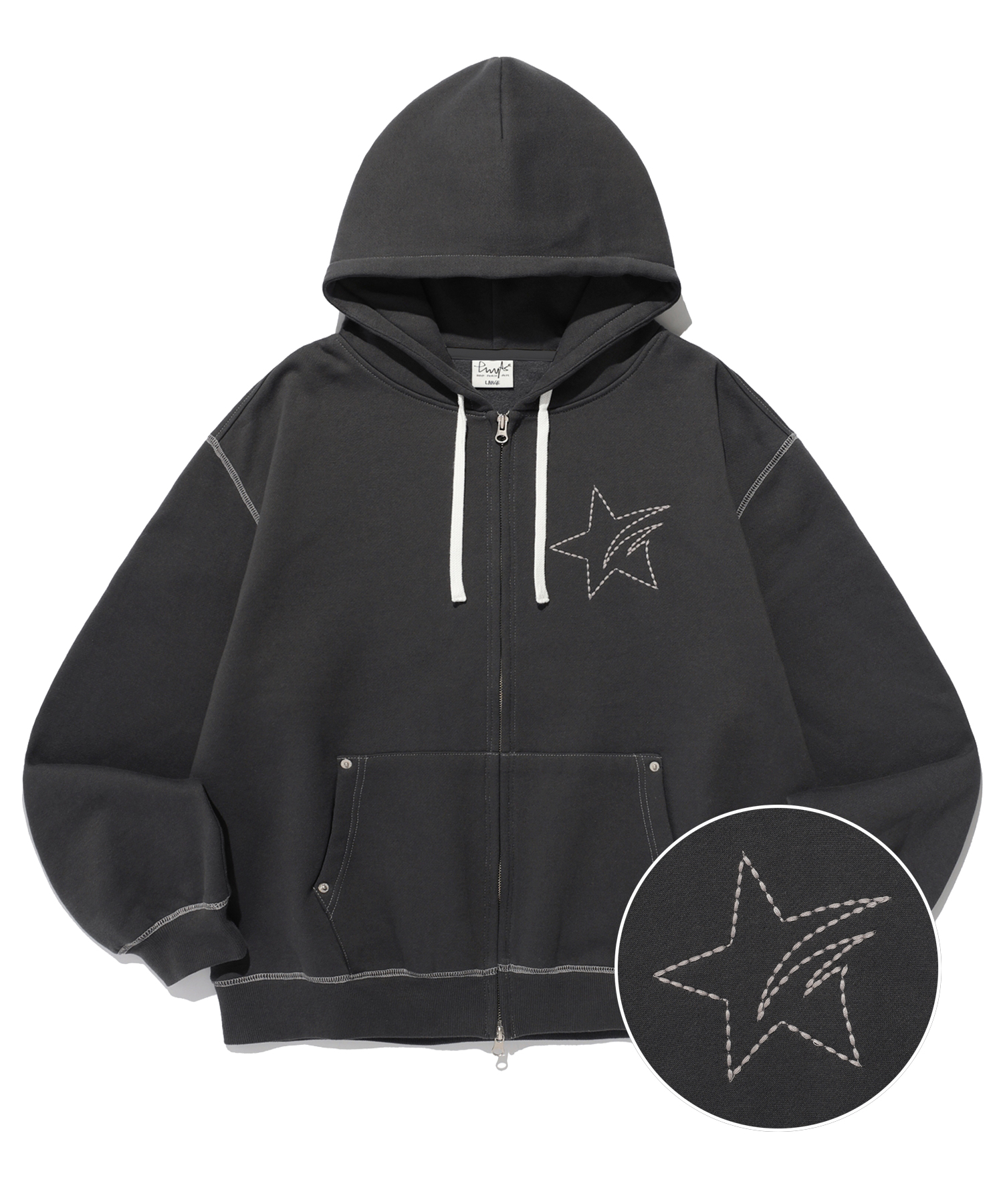 STARDUST STITCH HOODIE ZIP UP BLUE CHARCOAL