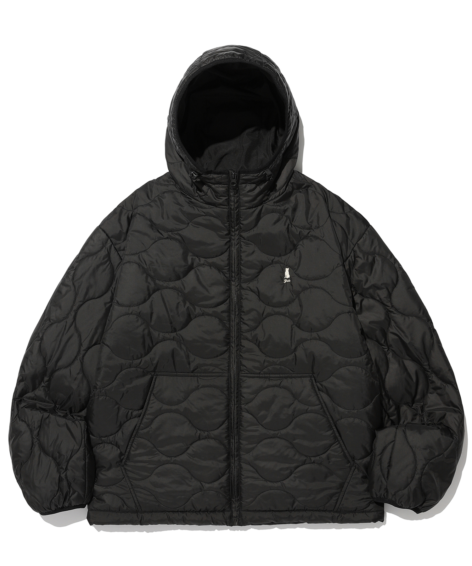 QUILTING HOODED ZIP UP BLACK