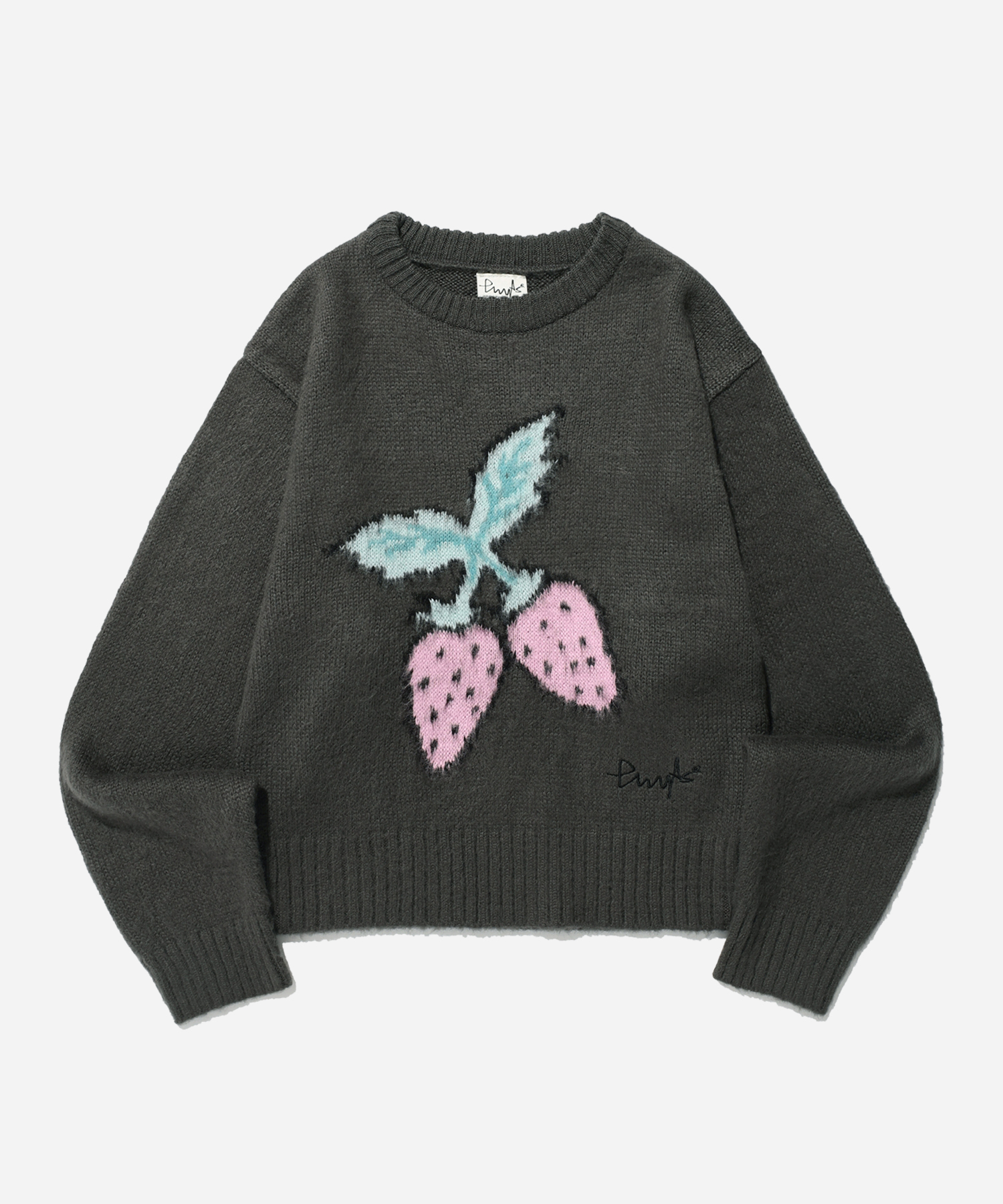 WOMENS CROP STRAWBERRY KNIT CHARCOAL