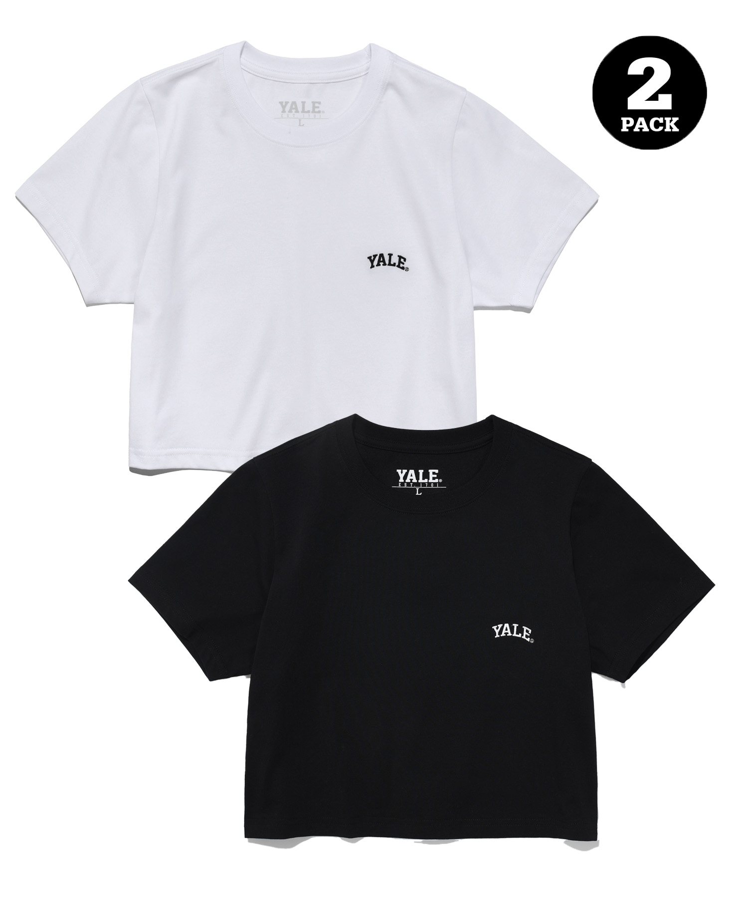 [COOL COTTON] 2PACK SMALL ARCH CROP TEE WHITE / BLACK