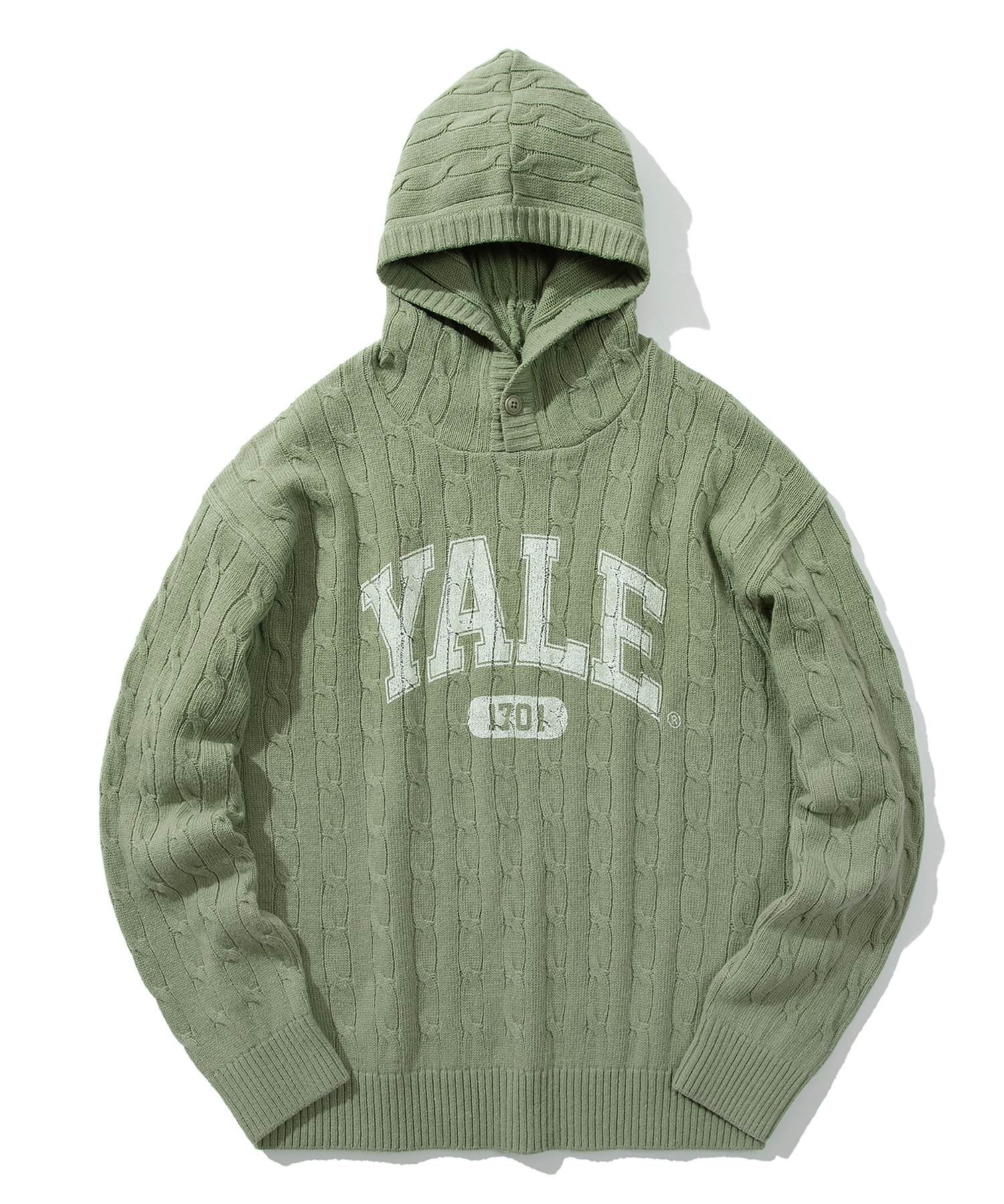 HEAVY GAUGE 2 TONE ARCH CABLE KNIT HOODIE GREEN