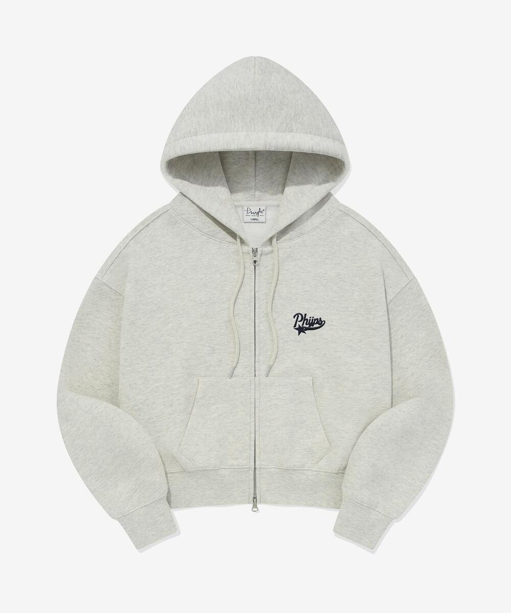 SMALL STAR TAIL CROP HOODIE ZIP UP OATMEAL