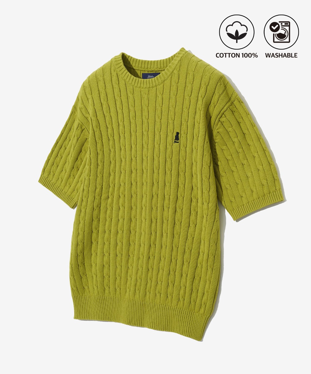 HERITAGE DAN CABLE SHORT-SLEEVE ROUND KNIT CITRUS GREEN