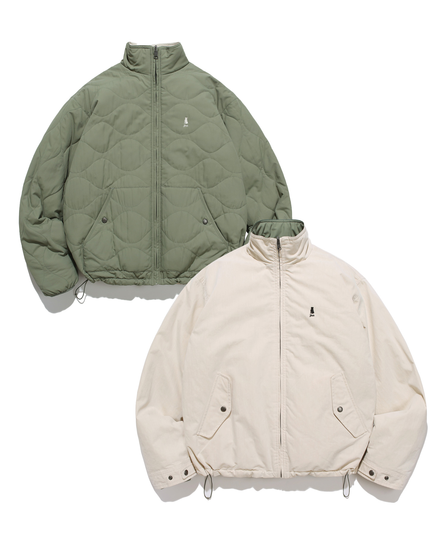 REVERSIBLE QUILTING FIELD JACKET OLIVE / IVORY