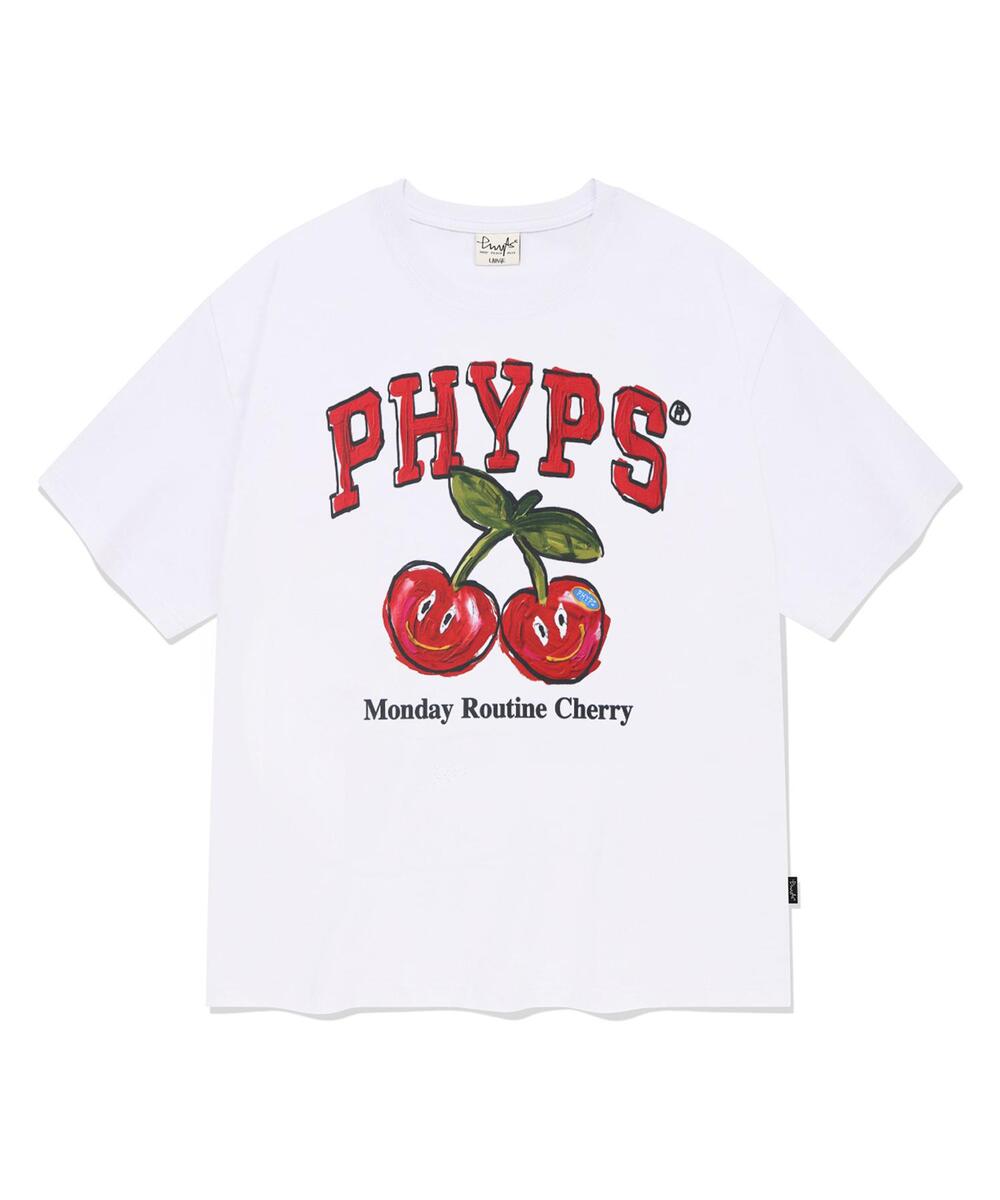 Monday Routine Cherry Short-Sleeved T-shirt_White - PHYPS HOME
