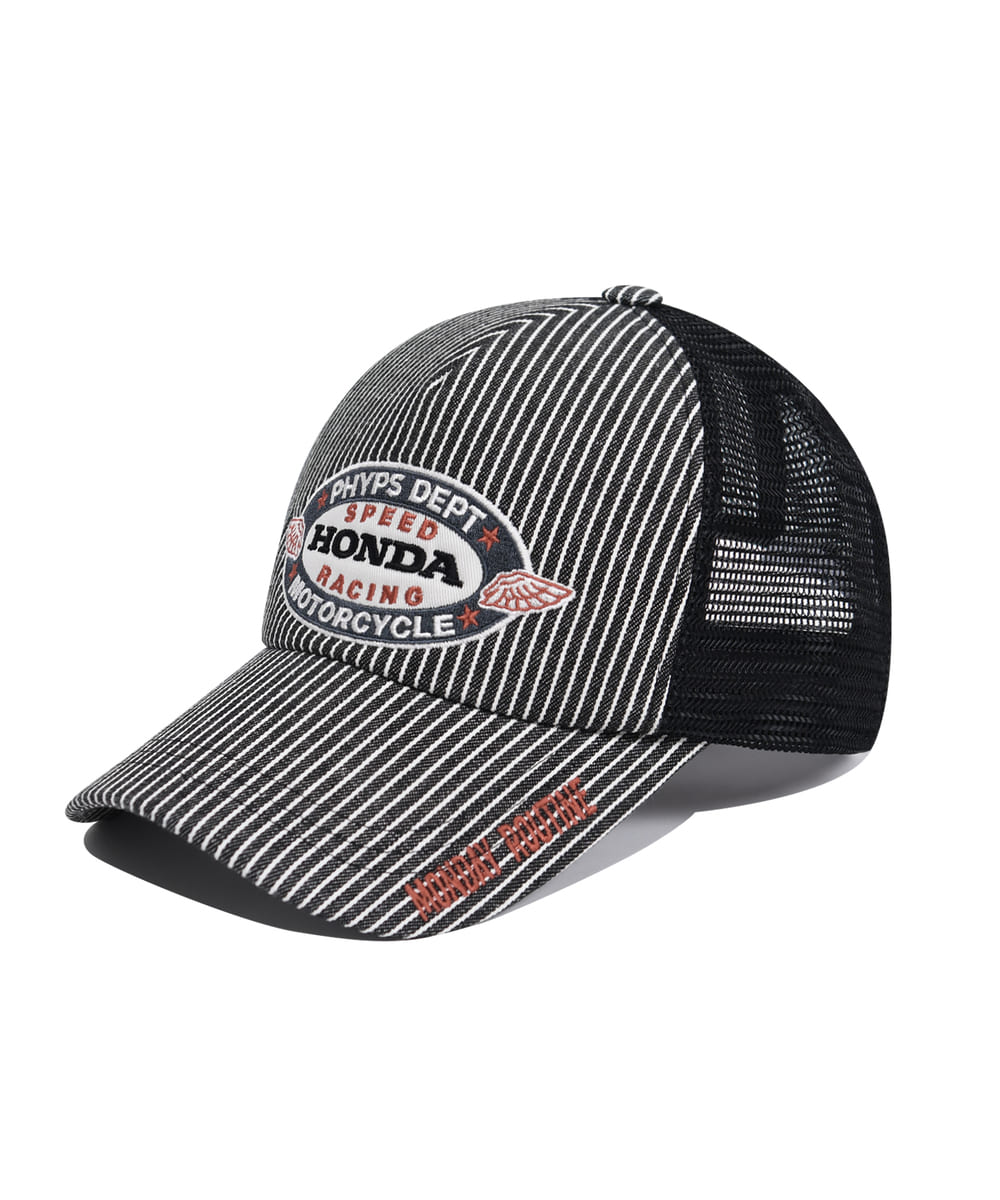 ◆HONDA MOTORCYCLE◆ Honda Stripe Mesh CapBlack Honda Factory Hat Mesh Embroidered Striped Strapback Hat Cap