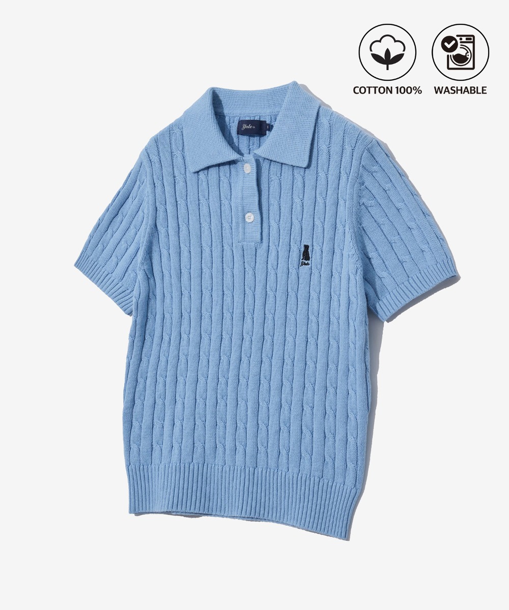 ☆YALE☆ WOMENS HERITAGE DAN CABLE SHORTSLEEVE POLO KNIT SKY Women's Heritage Dan Cable Short Sleeve Polo Knit Navy