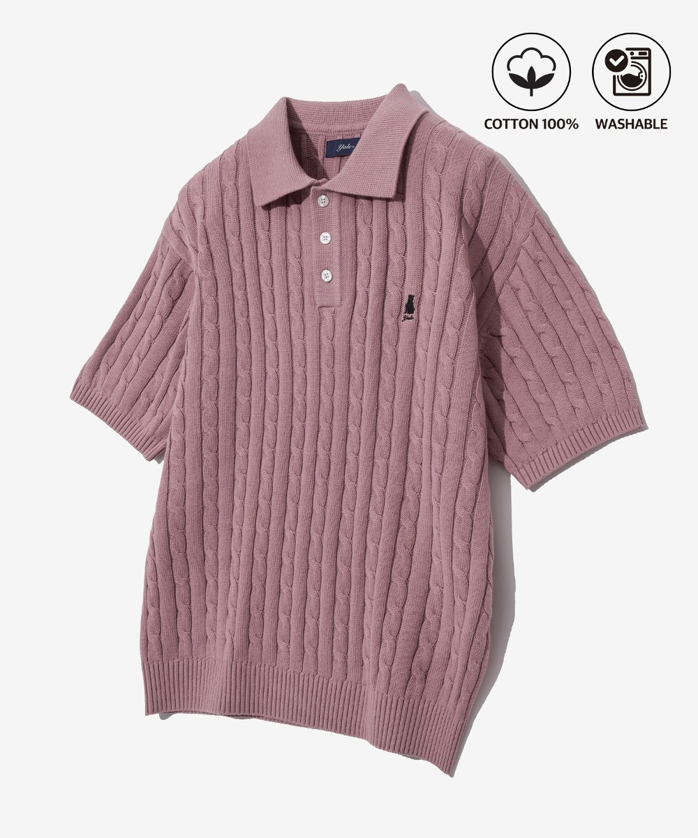 ☆YALE☆ HERITAGE DAN CABLE SHORTSLEEVE POLO KNIT IVORY YEM1 Women's Heritage Dan Cable Short Sleeve Polo Knit Ivory