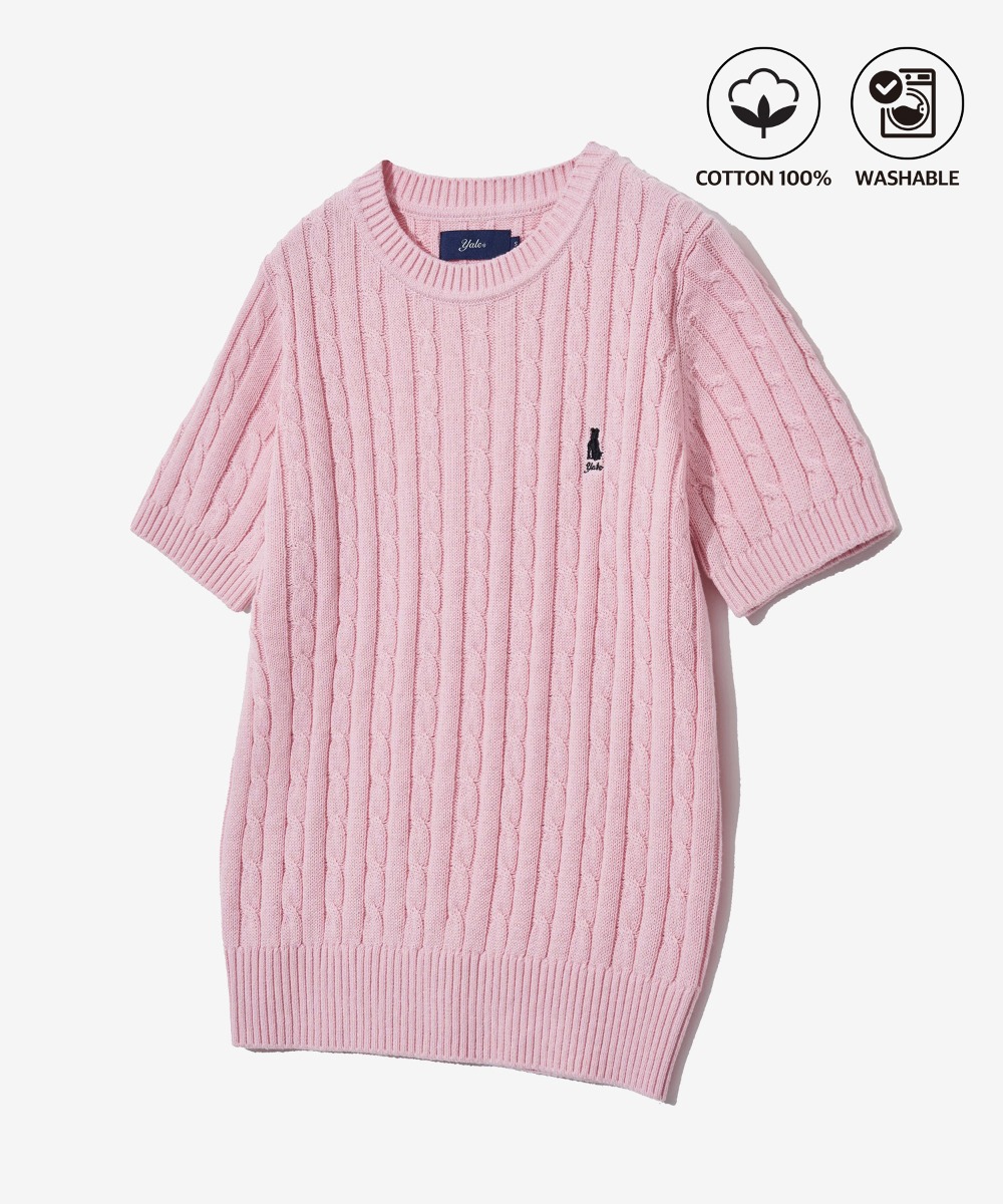 ☆YALE☆ HERITAGE DAN CABLE SHORTSLEEVE ROUND KNIT BLACK YEM Women's Heritage Dan Cable Short Sleeve Round Knit Vintage