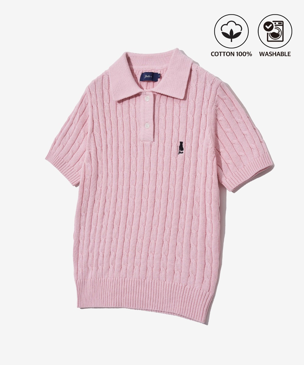 ☆YALE☆ HERITAGE DAN CABLE SHORTSLEEVE POLO KNIT BLACK YEM1 Women's Heritage Dan Cable Short Sleeve Polo Knit Ivory