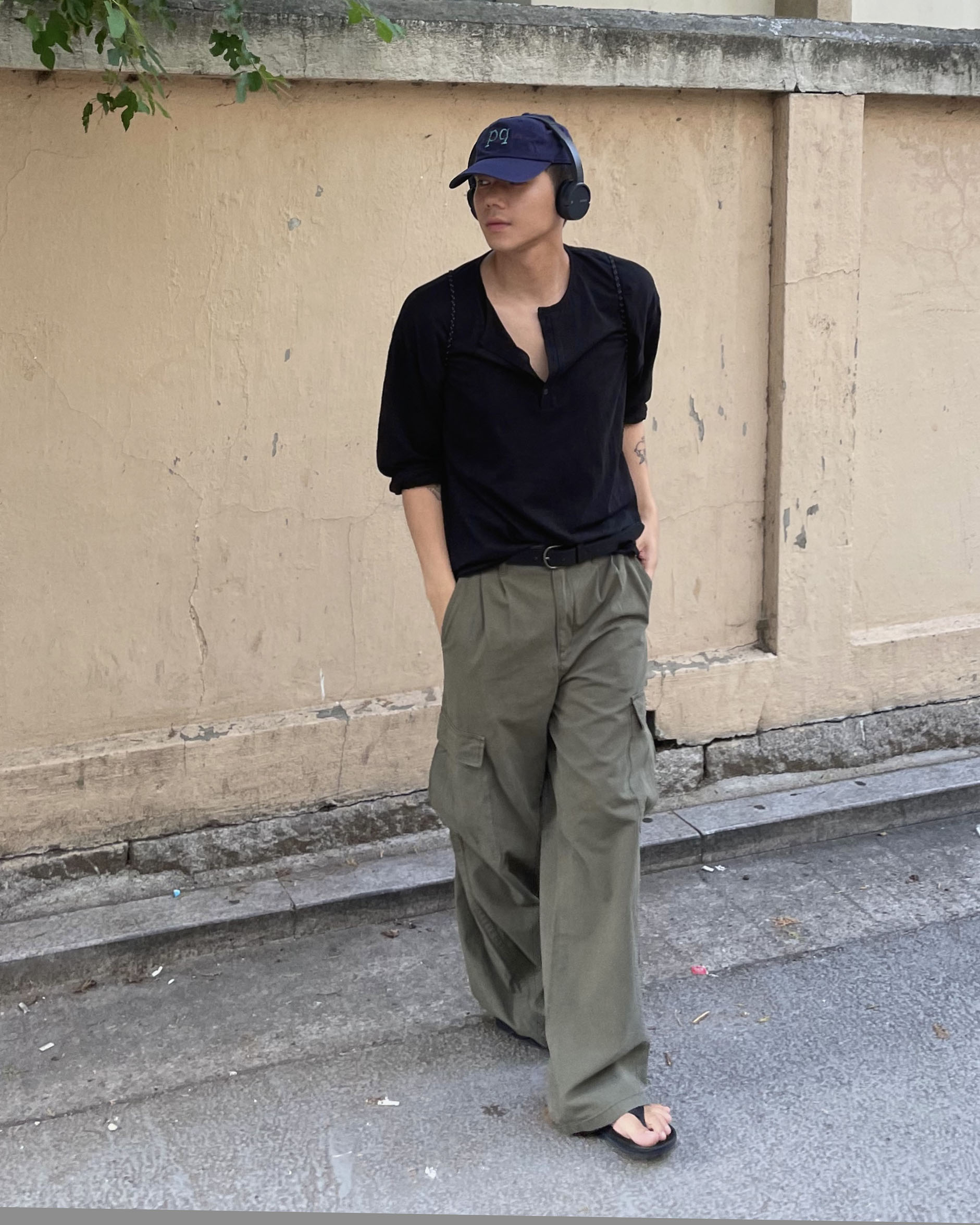 cotton wide cargo pants (2colors)