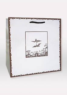 일식 도시락 쇼핑백 - 모조 학무늬 (흰색+갈색) - 100개,153포장
