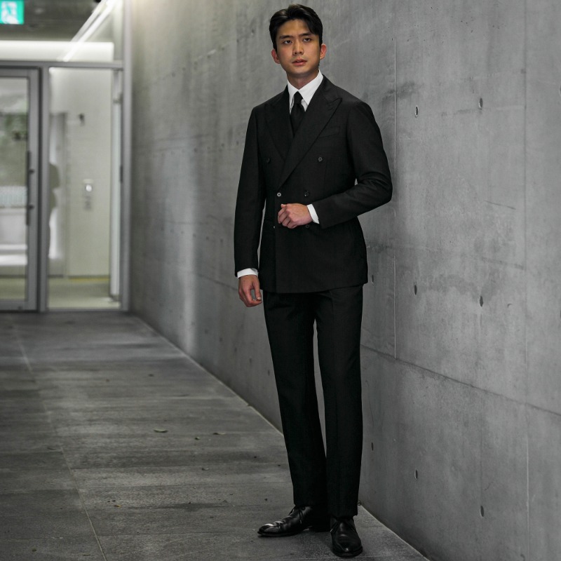 (재입고) MADE BY RING JACKET (블랙라벨 등급) / ANDREA SEOUL BLACK LABEL DOUBLE BREASTED SUITS(JACKET+PANTS) X RING JACKET ORIGINAL CALM TWIST BLACK (2 PLEATS)