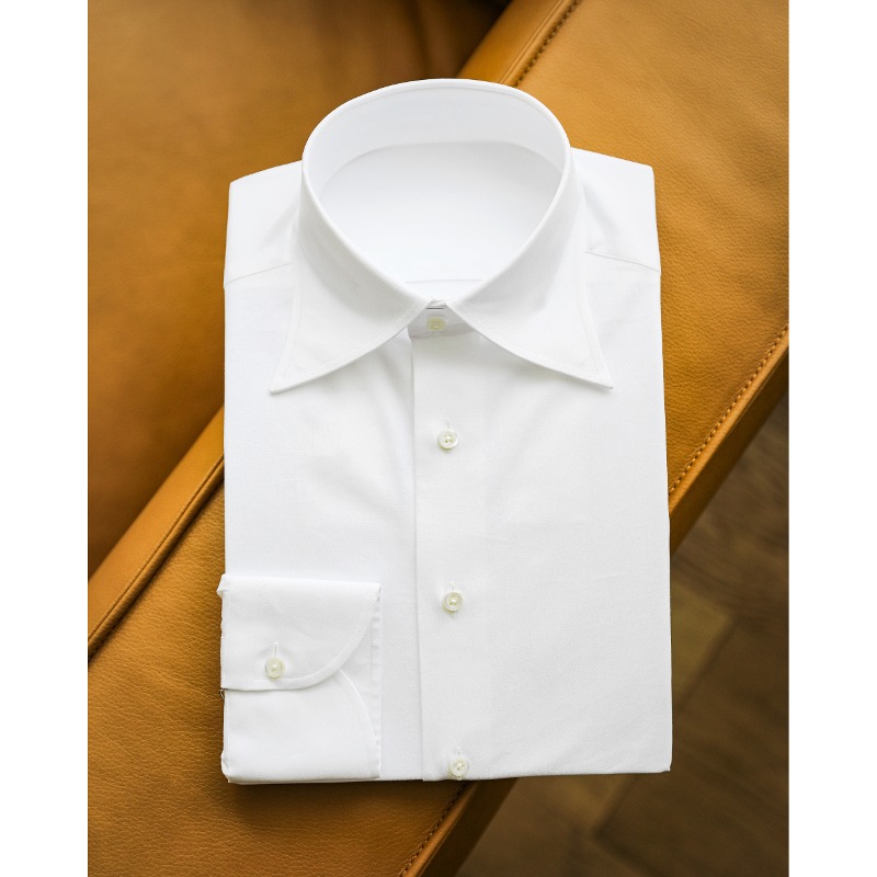 ANDREA SEOUL SHIRTS X ITALY, CANCLINI FABRICS WHITE HERRINGBONE (C1925049)