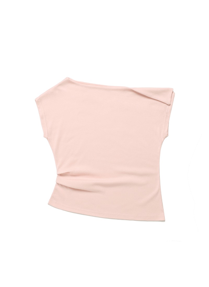 DRAW ONE SHOULDER DROP T-SHIRTS BABY PINK