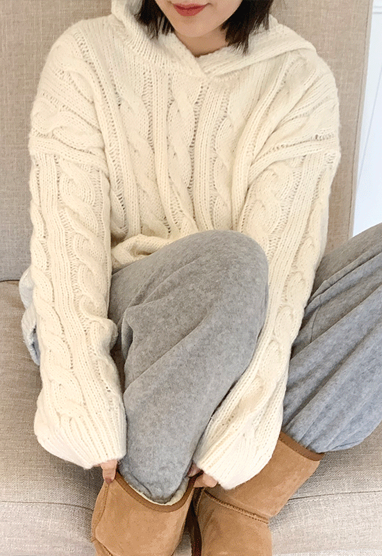 도키 꽈배기 후드 knit (4color)
