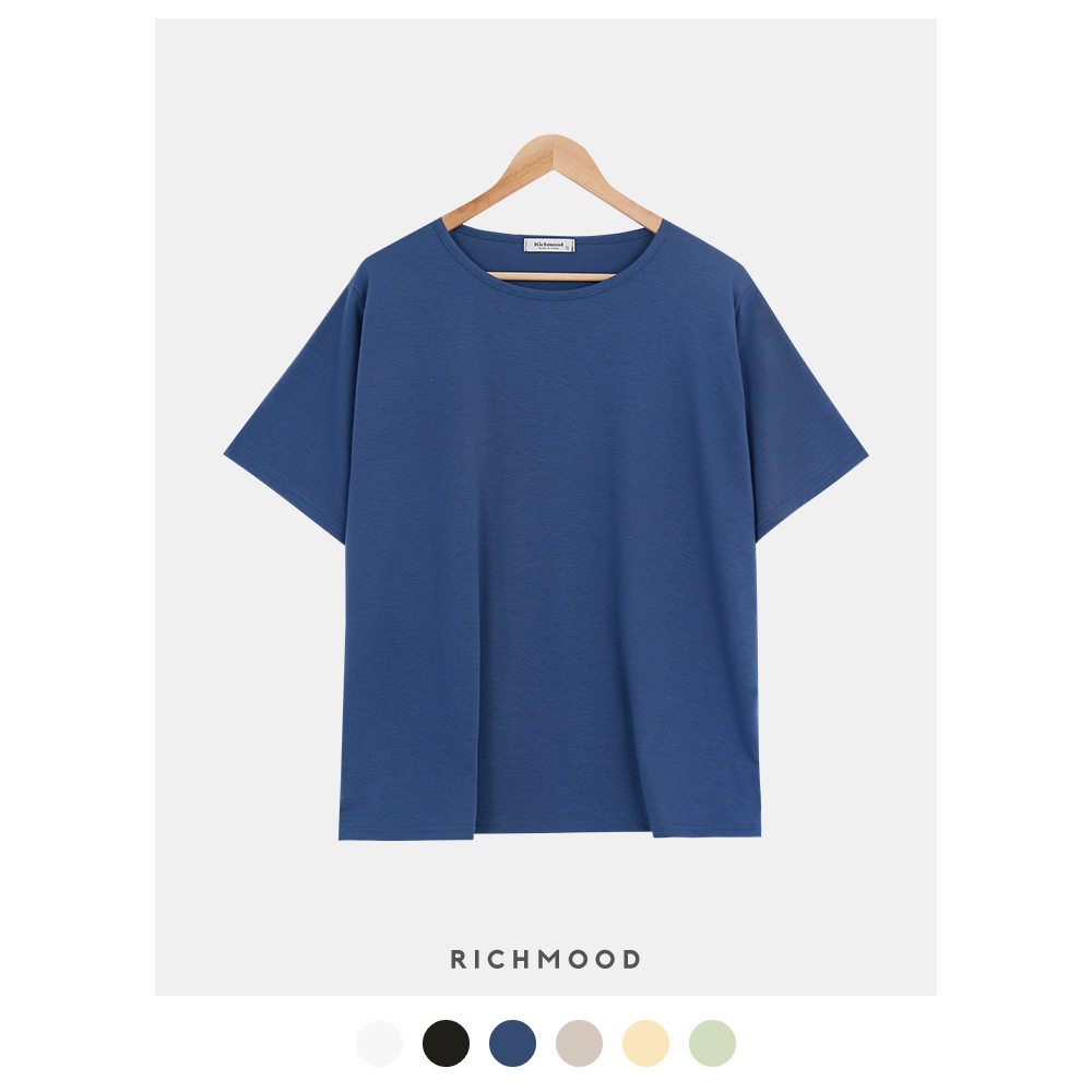 반팔 티셔츠 네이비블루 색상 이미지-S1L2