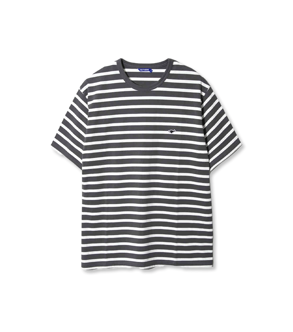 ◎NEITHERS◎ BASIC STRIPE SS TSHIRT CHARCOAL STRIPE NEB3MUTS NEITHERS] BASIC STRIPE S/S T-SHIRT 'CHARCOAL STRIPE' - RINOSTORE