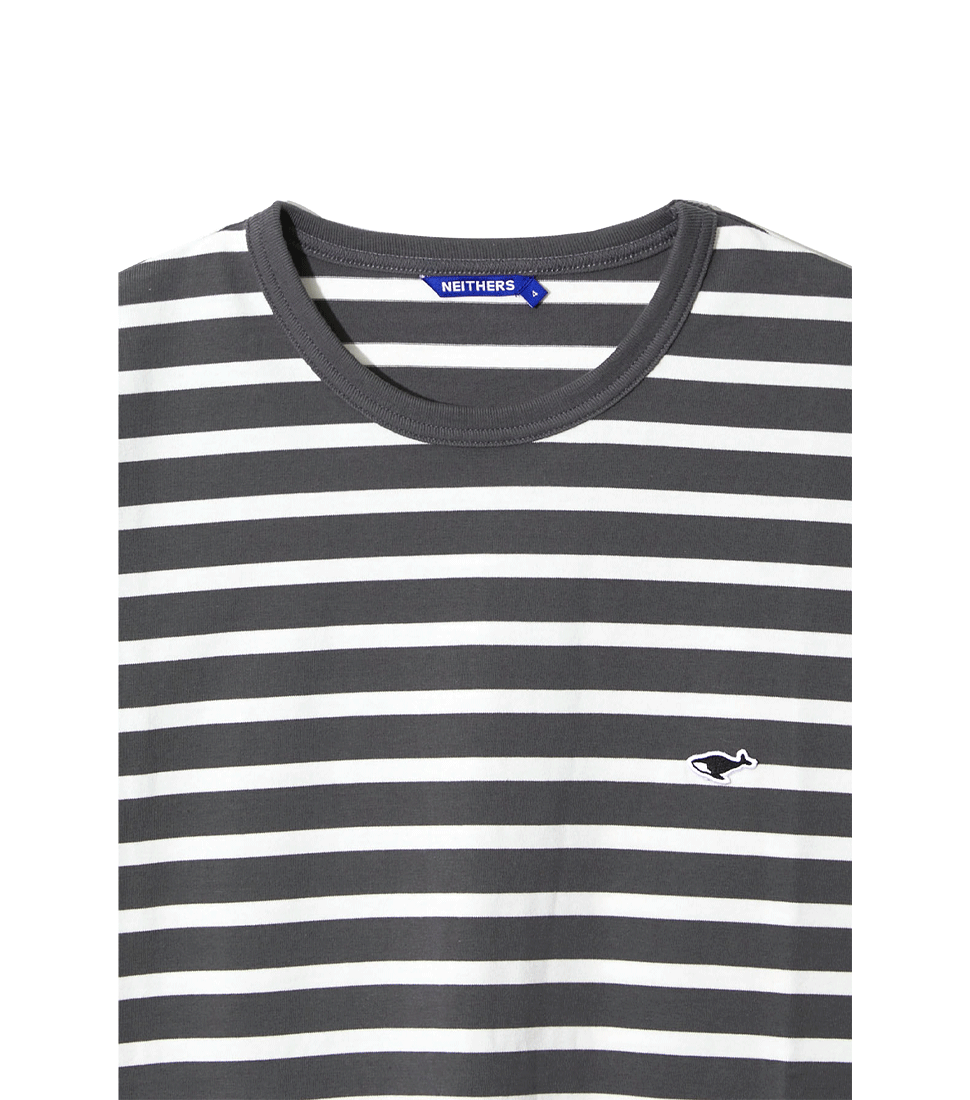 ◎NEITHERS◎ BASIC STRIPE SS TSHIRT CHARCOAL STRIPE NEB3MUTS Buy Green Stripe Essential Pure Cotton Short Sleeve Crew