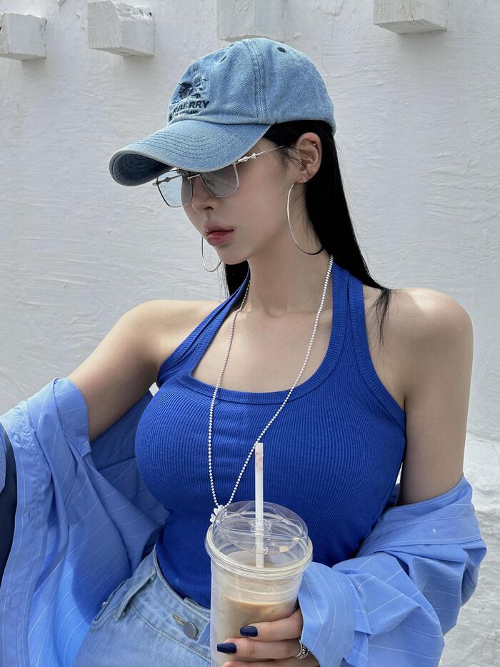 blue choker top - blue