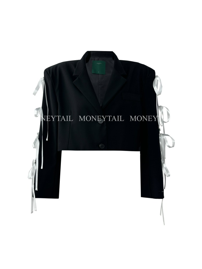 ribbon crop jacket - black