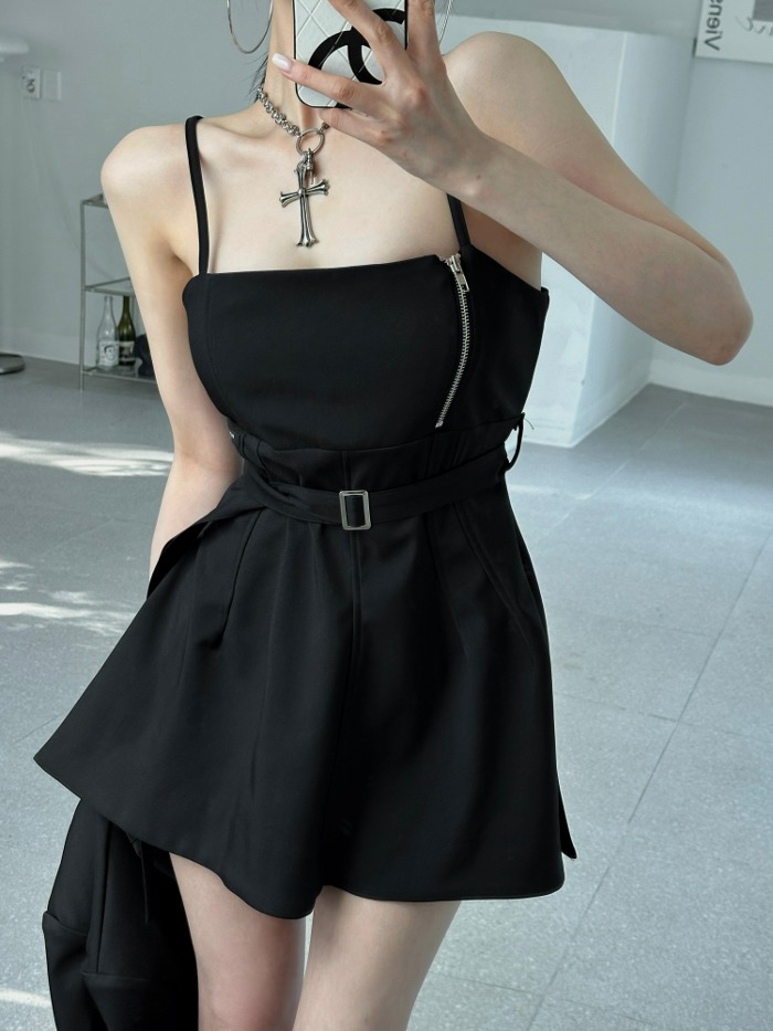 cut belted ops - black