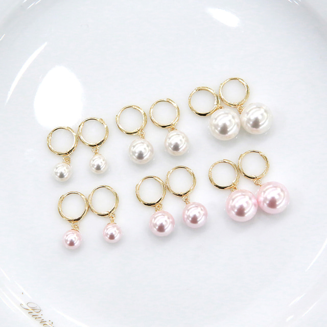 14k 화이트 진주 / 핑크 진주 원터치 링 귀걸이 (6mm/8mm/10mm)