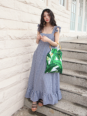 gingham check long dress (3 colors)