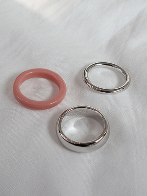 pink bold silver 3set ring