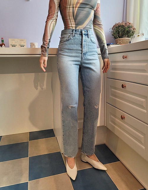 high waist damage denim pants