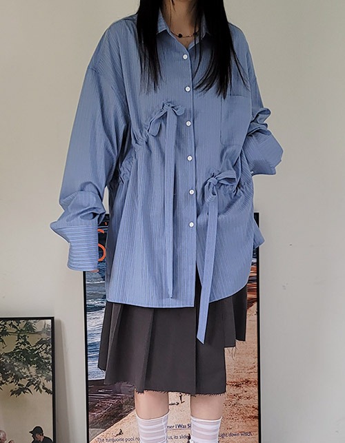 ribbon long shirt (2 colors)