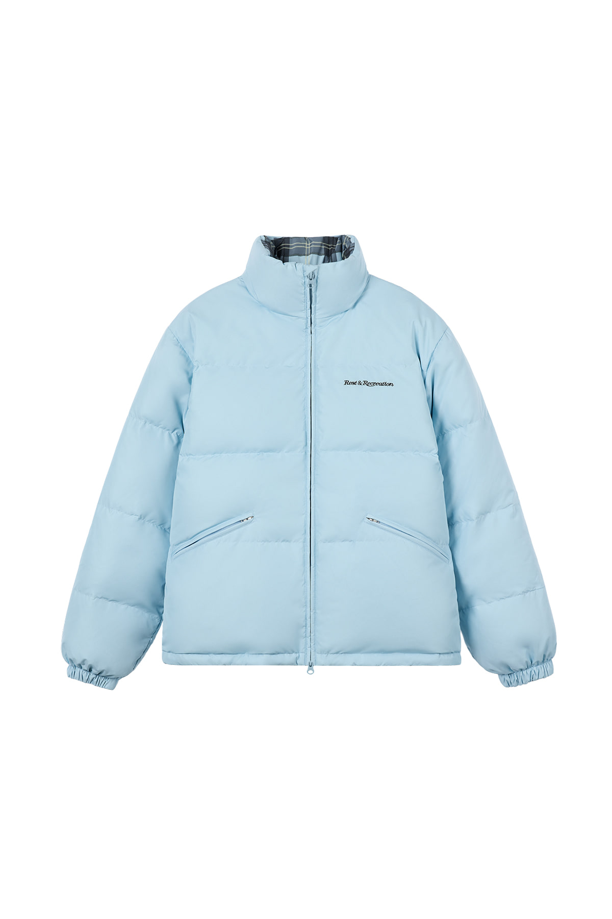 REVERSIBLE CHECK DOWN JACKET - SKY BLUE - rest and recreation